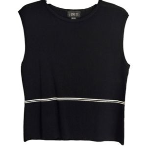 Finity Black Sleeveless Knit Top with White Stripe